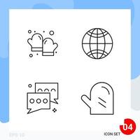 Modern Pack of 4 Icons Line Outline Symbols isolated on White Backgound for Website designing Creative Black Icon vector background