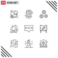 Pictogram Set of 9 Simple Outlines of message bubble gears sword fencing Editable Vector Design Elements