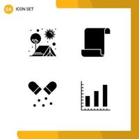 Pack of 4 Modern Solid Glyphs Signs and Symbols for Web Print Media such as camp medication outdoors log pills Editable Vector Design Elements