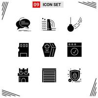 9 iconos estilo sólido cuadrícula basada en símbolos de glifos creativos para el diseño de sitios web signos de iconos sólidos simples aislados en fondo blanco 9 conjunto de iconos fondo de vector de icono negro creativo