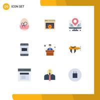 Pictogram Set of 9 Simple Flat Colors of presentation camera video player video map Editable Vector Design Elements