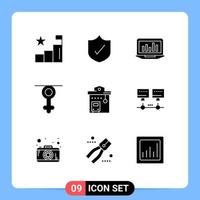 Pictogram Set of 9 Simple Solid Glyphs of bus station human graph queen gender Editable Vector Design Elements