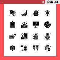 16 Icon Pack Solid Style Glyph Symbols on White Background Simple Signs for general designing Creative Black Icon vector background