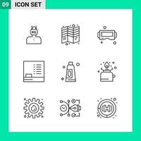 Pack of 9 Line Style Icon Set Outline Symbols for print Creative Signs Isolated on White Background 9 Icon Set Creative Black Icon vector background