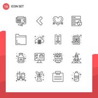 Pictogram Set of 16 Simple Outlines of multimedia file heart key electronic Editable Vector Design Elements