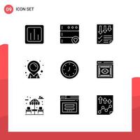 9 User Interface Solid Glyph Pack of modern Signs and Symbols of alert sticky arrows map report Editable Vector Design Elements