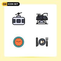 Universal Icon Symbols Group of 4 Modern Filledline Flat Colors of cable car clock tourism engineering time Editable Vector Design Elements