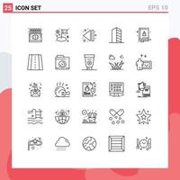 User Interface Pack of 25 Basic Lines of baking landscape management house buildings Editable Vector Design Elements