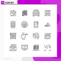 16 User Interface Outline Pack of modern Signs and Symbols of smartphone playing interior game scale Editable Vector Design Elements