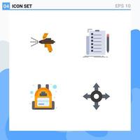 Set of 4 Commercial Flat Icons pack for spray backpack construction check travel Editable Vector Design Elements