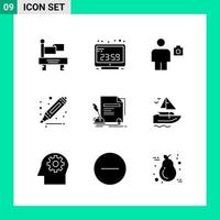 Pack of 9 Solid Style Icon Set Glyph Symbols for print Creative Signs Isolated on White Background 9 Icon Set Creative Black Icon vector background