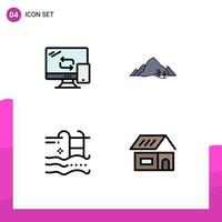 grupo de 4 signos y símbolos de colores planos de línea rellena para computar elementos de diseño vectorial editables de transferencia de vacaciones de verano vector