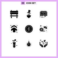 Set of 9 Vector Solid Glyphs on Grid for bluetooth up hat arrows mouse Editable Vector Design Elements