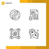 4 User Interface Line Pack of modern Signs and Symbols of polarity blockchain yang search network Editable Vector Design Elements