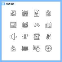 Stock Vector Icon Pack of 16 Line Signs and Symbols for games report local medical resume Editable Vector Design Elements