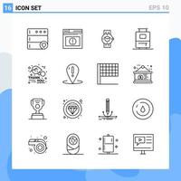 iconos de estilo moderno de 16 líneas delinean símbolos para uso general signo de icono de línea creativa aislado en fondo blanco paquete de 16 iconos fondo de vector de icono negro creativo