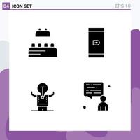 Set of 4 Commercial Solid Glyphs pack for bricks person cashless business man Editable Vector Design Elements