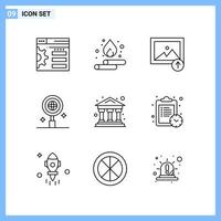 9 Icons Line style Creative Outline Symbols Black Line Icon Sign Isolated on White Background Creative Black Icon vector background