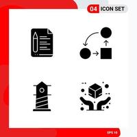 Creative Set of 4 Universal Glyph Icons isolated on White Background Creative Black Icon vector background