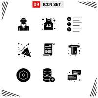 9 Icons Solid Style Grid Based Creative Glyph Symbols for Website Design Simple Solid Icon Signs Isolated on White Background 9 Icon Set Creative Black Icon vector background