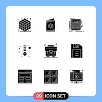 Universal Icon Symbols Group of 9 Modern Solid Glyphs of bag down accounting direction calculator Editable Vector Design Elements