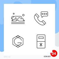 Modern Pack of 4 Icons Line Outline Symbols isolated on White Backgound for Website designing Creative Black Icon vector background