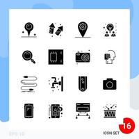 Modern Pack of 16 Icons Solid Glyph Symbols isolated on White Backgound for Website designing Creative Black Icon vector background