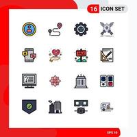 Set of 16 Modern UI Icons Symbols Signs for chat shield cogwheel game badge Editable Creative Vector Design Elements