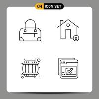 Universal Icon Symbols Group of 4 Modern Filledline Flat Colors of bag container estate house check Editable Vector Design Elements