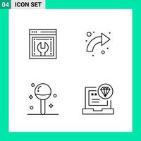 Pack of 4 Line Style Icon Set Outline Symbols for print Creative Signs Isolated on White Background 4 Icon Set Creative Black Icon vector background