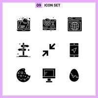 9 Icons in Solid Style Glyph Symbols on White Background Creative Vector Signs for Web mobile and Print Creative Black Icon vector background
