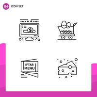 Outline Icon set Pack of 4 Line Icons isolated on White Background for responsive Website Design Print and Mobile Applications Creative Black Icon vector background