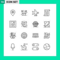 Set of 16 Modern UI Icons Symbols Signs for office document gym data transport Editable Vector Design Elements