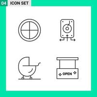 Pack of 4 Line Style Icon Set Outline Symbols for print Creative Signs Isolated on White Background 4 Icon Set Creative Black Icon vector background