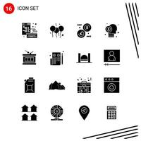 Collection of 16 Vector Icons in solid style Pixle Perfect Glyph Symbols for Web and Mobile Solid Icon Signs on White Background 16 Icons Creative Black Icon vector background