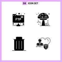 4 Icons in Solid Style Glyph Symbols on White Background Creative Vector Signs for Web mobile and Print Creative Black Icon vector background