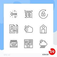 Modern Pack of 9 Icons Line Outline Symbols isolated on White Backgound for Website designing Creative Black Icon vector background