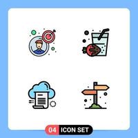 4 Thematic Vector Filledline Flat Colors and Editable Symbols of business document target summer computing Editable Vector Design Elements