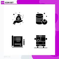 Solid Icon set Pack of 4 Glyph Icons isolated on White Background for Web Print and Mobile Creative Black Icon vector background