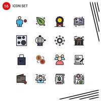 16 Thematic Vector Flat Color Filled Lines and Editable Symbols of electronics cooking bonus hobby read Editable Creative Vector Design Elements