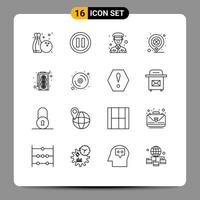 Set of 16 Vector Outlines on Grid for data hardware police graphic card marker Editable Vector Design Elements