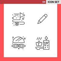 4 Icon Pack Line Style Outline Symbols on White Background Simple Signs for general designing Creative Black Icon vector background