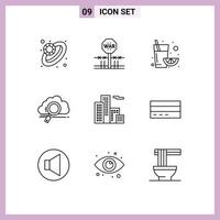 Mobile Interface Outline Set of 9 Pictograms of building computing fruit technology search Editable Vector Design Elements