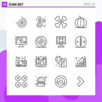 conjunto de 16 iconos en estilo de línea símbolos de contorno creativo para el diseño de sitios web y aplicaciones móviles signo de icono de línea simple aislado en fondo blanco 16 iconos fondo de vector de icono negro creativo