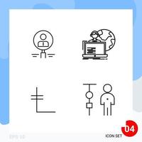 Modern Pack of 4 Icons Line Outline Symbols isolated on White Backgound for Website designing Creative Black Icon vector background