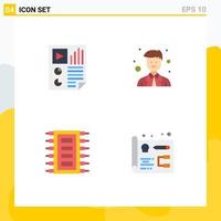 Mobile Interface Flat Icon Set of 4 Pictograms of data tech report man chip Editable Vector Design Elements