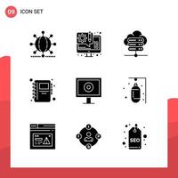 paquete de 9 iconos de glifos universales para medios impresos sobre fondo blanco fondo de vector de icono negro creativo