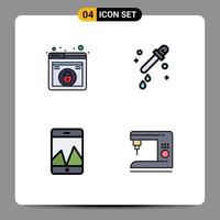 Mobile Interface Filledline Flat Color Set of 4 Pictograms of design smartphone security science electric Editable Vector Design Elements