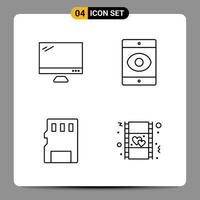 4 Black Icon Pack Outline Symbols Signs for Responsive designs on white background 4 Icons Set Creative Black Icon vector background