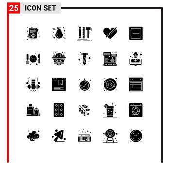 Modern Set of 25 Solid Glyphs and symbols such as love access light denied tools Editable Vector Design Elements